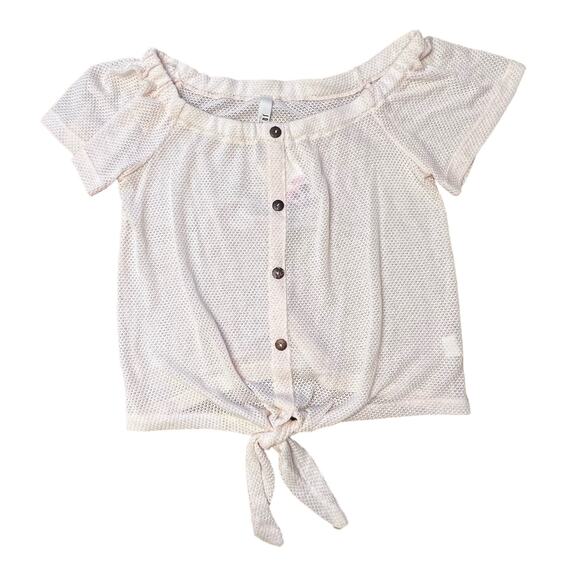 NWT Cream Knit Off The Shoulders Front Tie Short Sleeve Top Size Medium - Picture 1 of 8